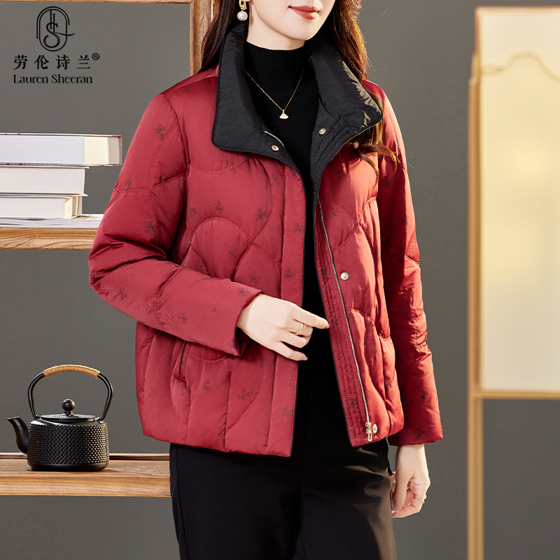 短款轻薄羽绒服女款2024冬季新款小个子90白鹅绒妈妈保暖红色外套
