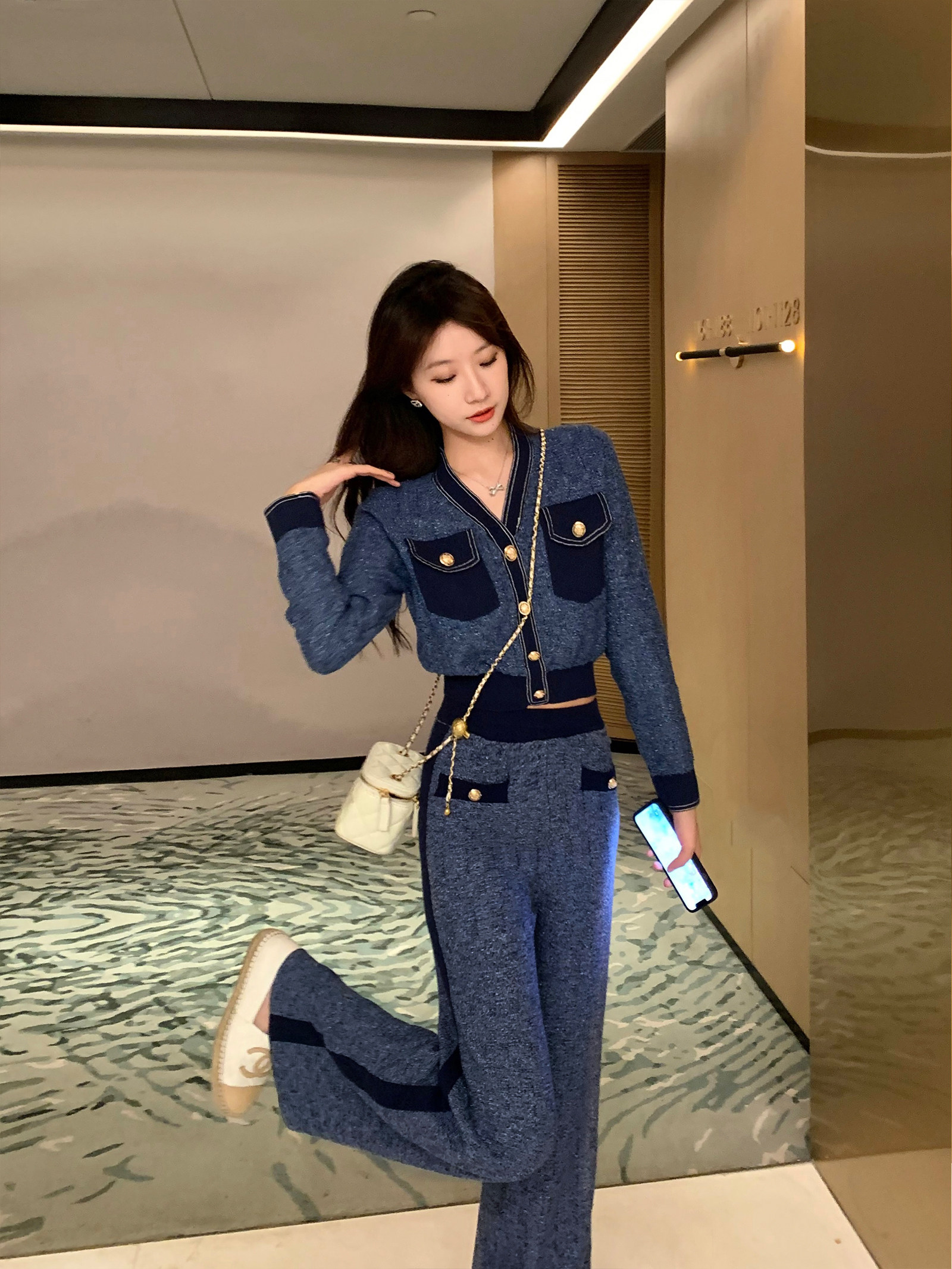 MUEL 오리지널 스몰 향수 니트 슈트 2024 새로운 여성 가을 ??연예인 기질 하이 엔드 외국 스타일 투피스 세트