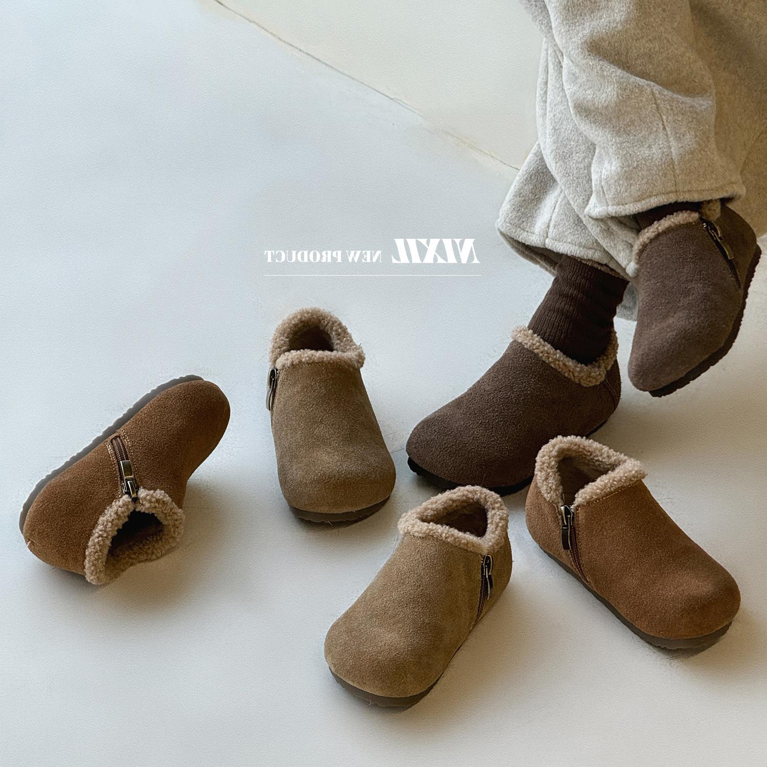 儿童勃肯鞋磨砂真皮棉鞋2024年冬季新款童鞋男女童时尚百搭二棉鞋