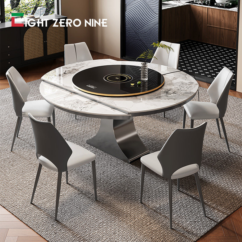 方圆两用伸缩岩板餐桌家用小户型多功能不锈钢变形折叠暖菜板餐桌,住宅家具,岩板餐桌,淘宝优惠券,粉丝福利购,淘宝优惠卷