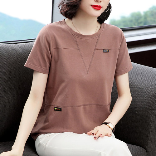 妈妈纯棉短袖t恤女夏季宽松上衣