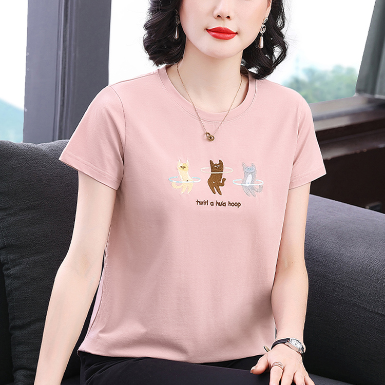 妈妈装短袖纯棉刺绣上衣2025新款夏季中老年女装减龄时尚半袖上衣