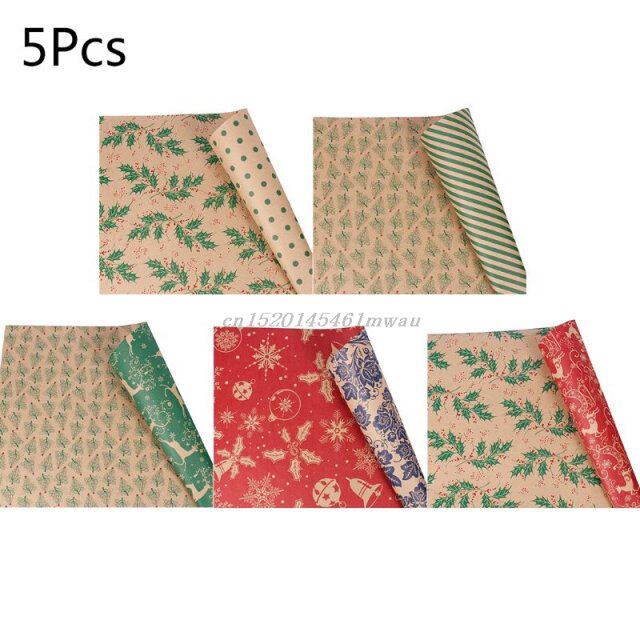 5pcs christmas wrapping paper roll kraft gift wrapping paper