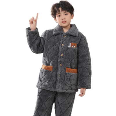 男童睡衣冬季加厚三层夹棉儿童珊瑚绒中大童男孩厚款2025新款御寒