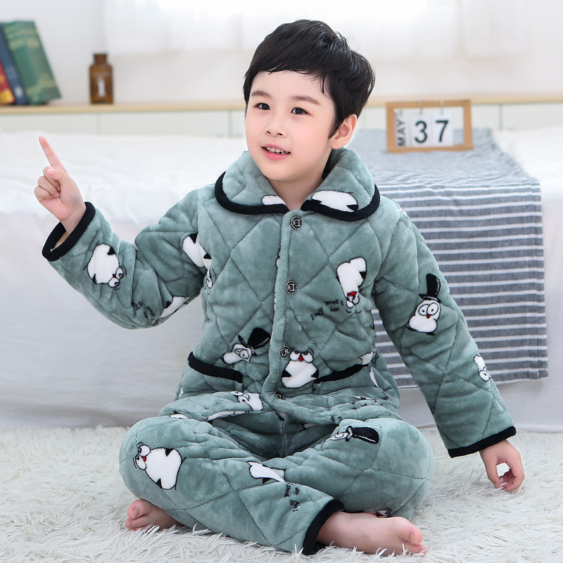 儿童睡衣冬季加厚款三层夹棉保暖