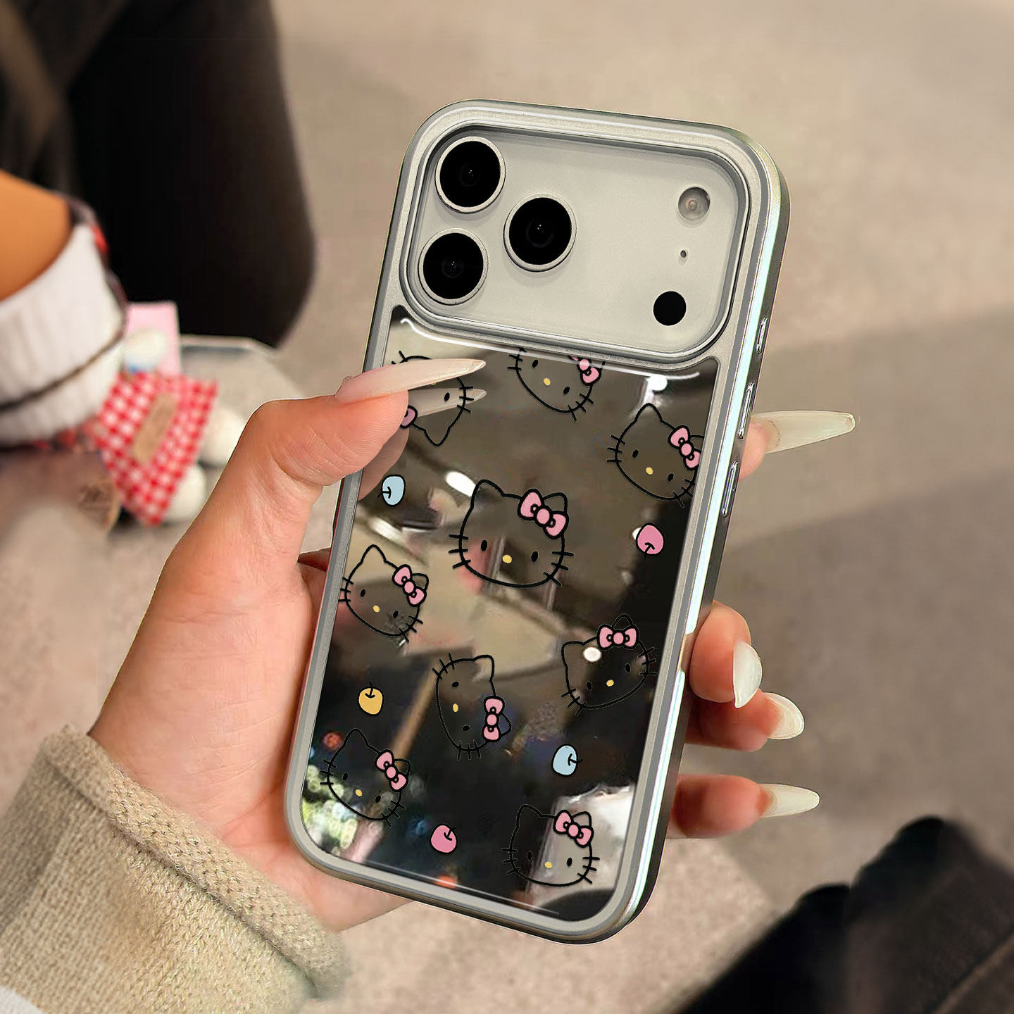 【粉蝴蝶结KT猫】镜子苹果保护套