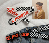 潮流经典 黑白格子字母腰带男女酷ins牛仔裤 百搭帆布嘻哈学生皮带