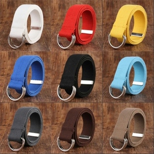 百搭腰带纯色耐用防滑军训带 带男女帆布皮带双环扣时尚 新款 学生裤