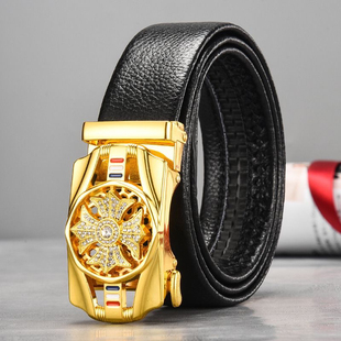 抖音同款网红时来运转男士真皮皮带自动扣百搭休闲青年腰带牛皮