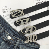 新款 百搭牛仔裤 装 简单高级感腰带女士韩版 饰皮带男学生裤 带哑光银