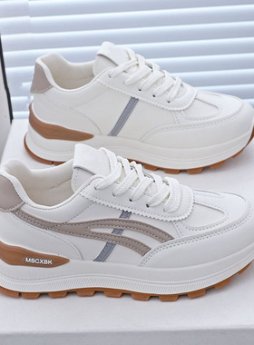 运动鞋女春秋2025新款百搭皮面厚底轻便跑步鞋女士休闲阿甘鞋子女