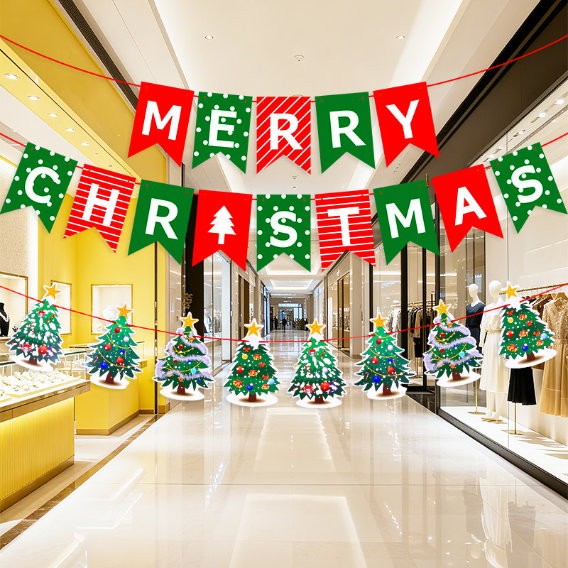 圣诞树节装饰拉旗挂件装扮道具