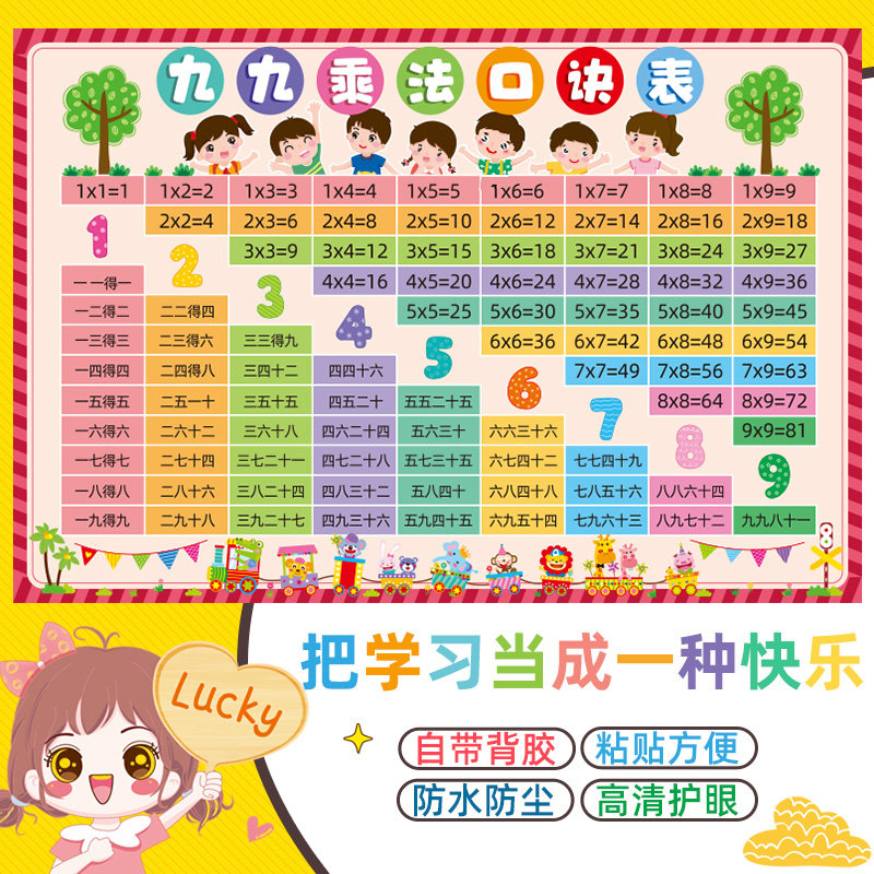 九九乘法口诀表墙贴挂图小学生一二年级99乘法表儿童背诵神器教具