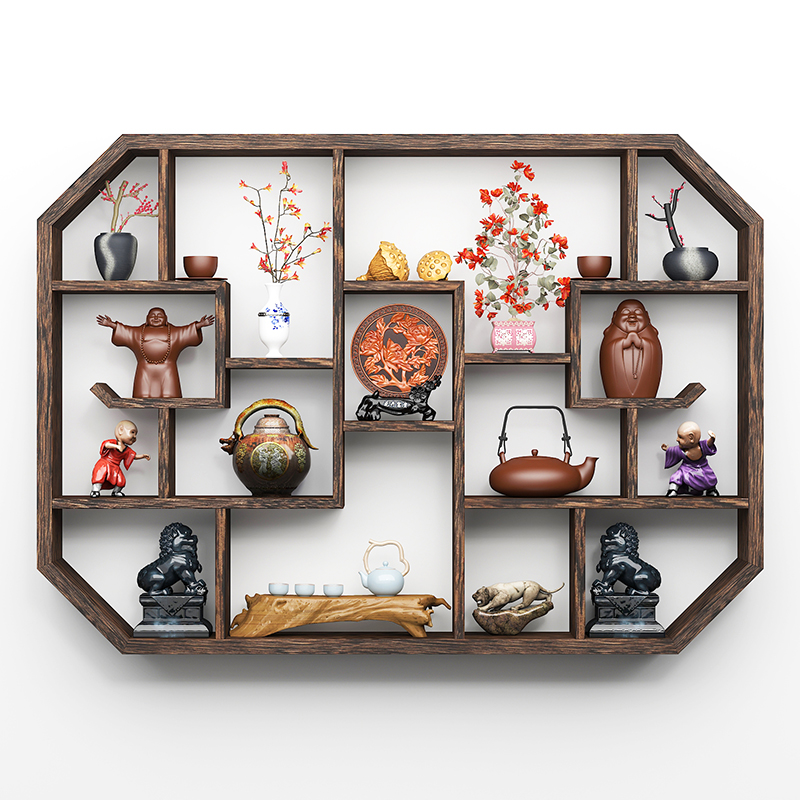 博古架实木新中式茶壶架展示架墙上置物架简约现代多宝阁架子茶具