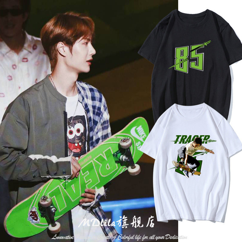 王一博同款服饰创意滑板短袖女ins潮牌85号粉丝周边衣服宽松T恤夏