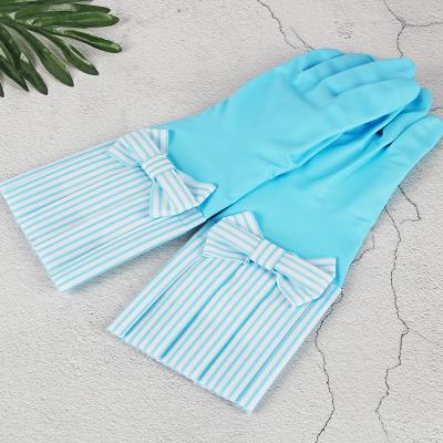 韩国mj蝴蝶结家务手套加绒保暖厨房手套厨房洗碗手套漂亮胶皮手套