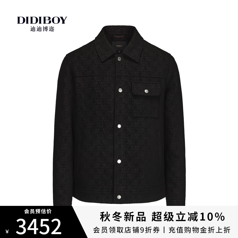 【轻暖鹅绒】DIDIBOY2025冬季新款短款翻领黑色针织羽绒服外套男