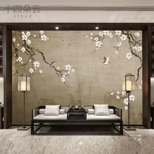 中式 花鸟墙纸影视墙客厅电视背景墙壁纸宋代美学定制壁画卧室墙布