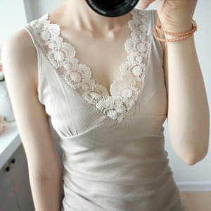 现韩国东大门代购V领性感纯棉蕾丝内搭修身打底吊带背心女外穿