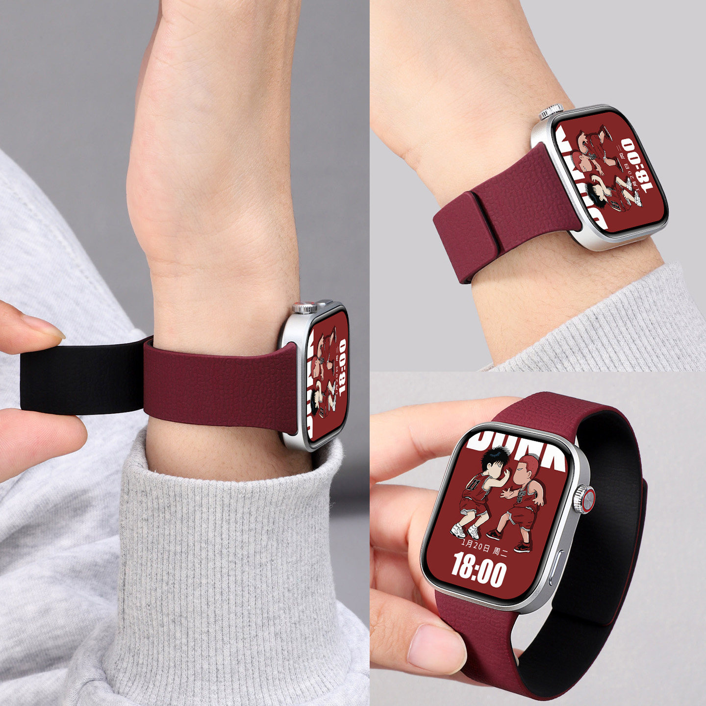 适用红米手表6/5表带荔枝纹硅胶磁吸小米手环9Pro手表智能小米8Pro同款硅胶腕带透气男女款流行高级感替换带