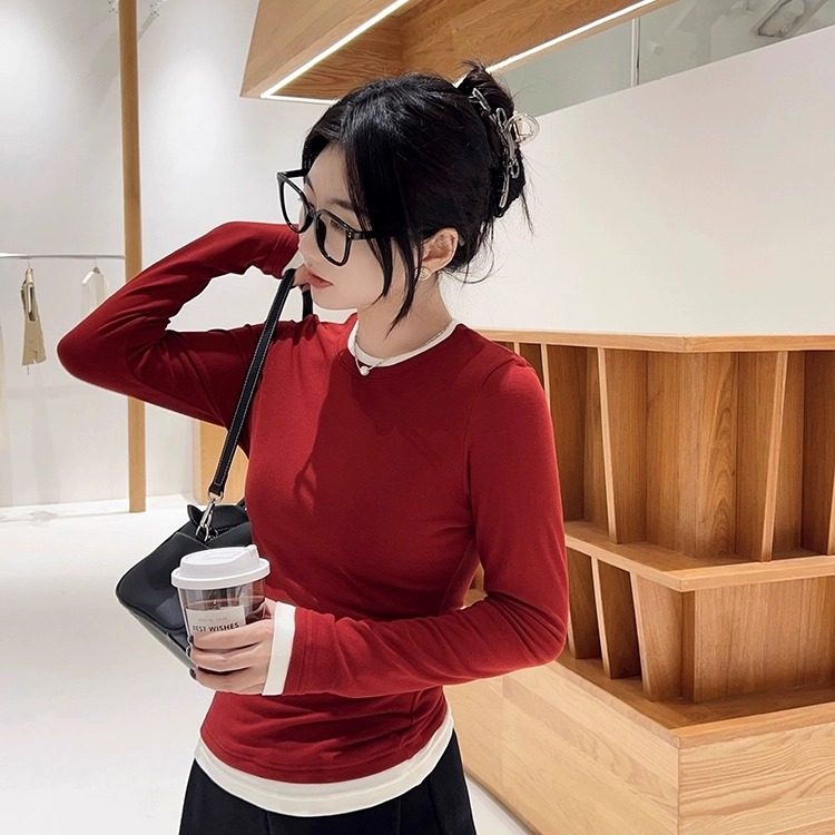 外贸女装高端奢侈山羊绒叠穿长袖T恤撞色假两件内搭打底衫上衣女,女装/女士精品,T恤,淘宝优惠券,粉丝福利购,淘宝优惠卷