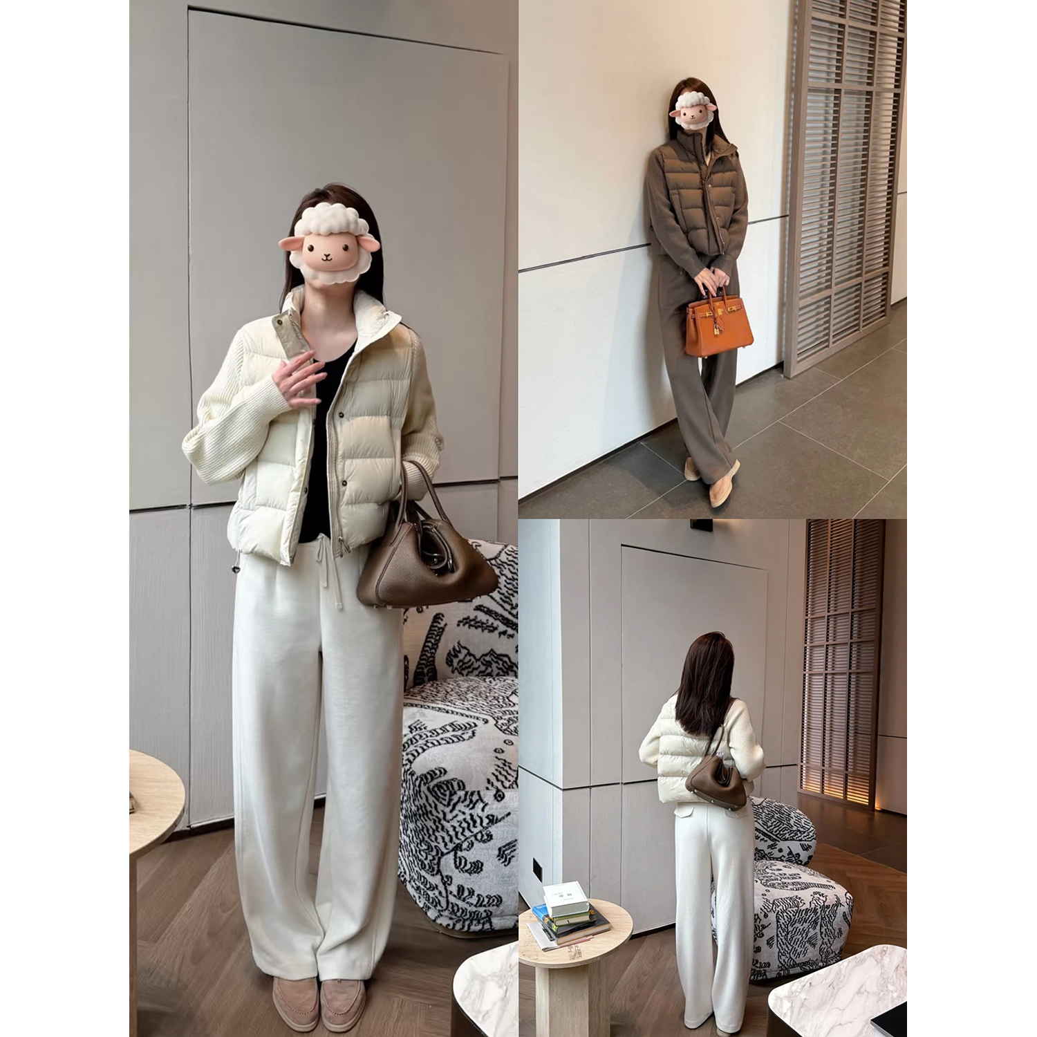 针织袖拼接保暖立领外套羽绒服女