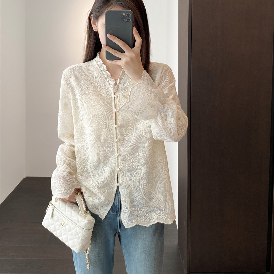 外贸大牌重工波浪V领性感蕾丝花边小衫长袖开衫喇叭袖衬衫上衣女,女装/女士精品,衬衫,淘宝优惠券,粉丝福利购,淘宝优惠卷