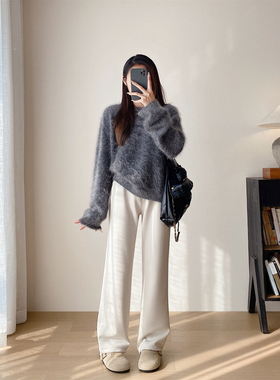 LU家运动裤外贸高端莫代尔加绒加厚垂感窄版休闲直筒裤长裤女冬