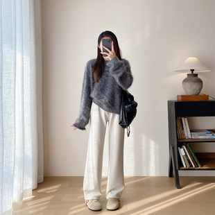 LU家运动裤外贸高端莫代尔加绒加厚垂感窄版休闲直筒裤长裤女冬