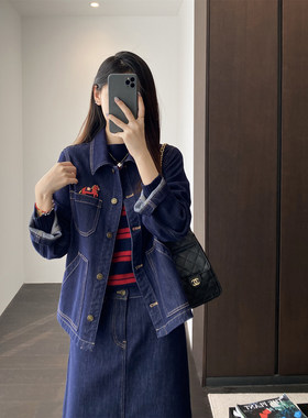 禾家欢冬季羊绒牛仔外套裙套装女
