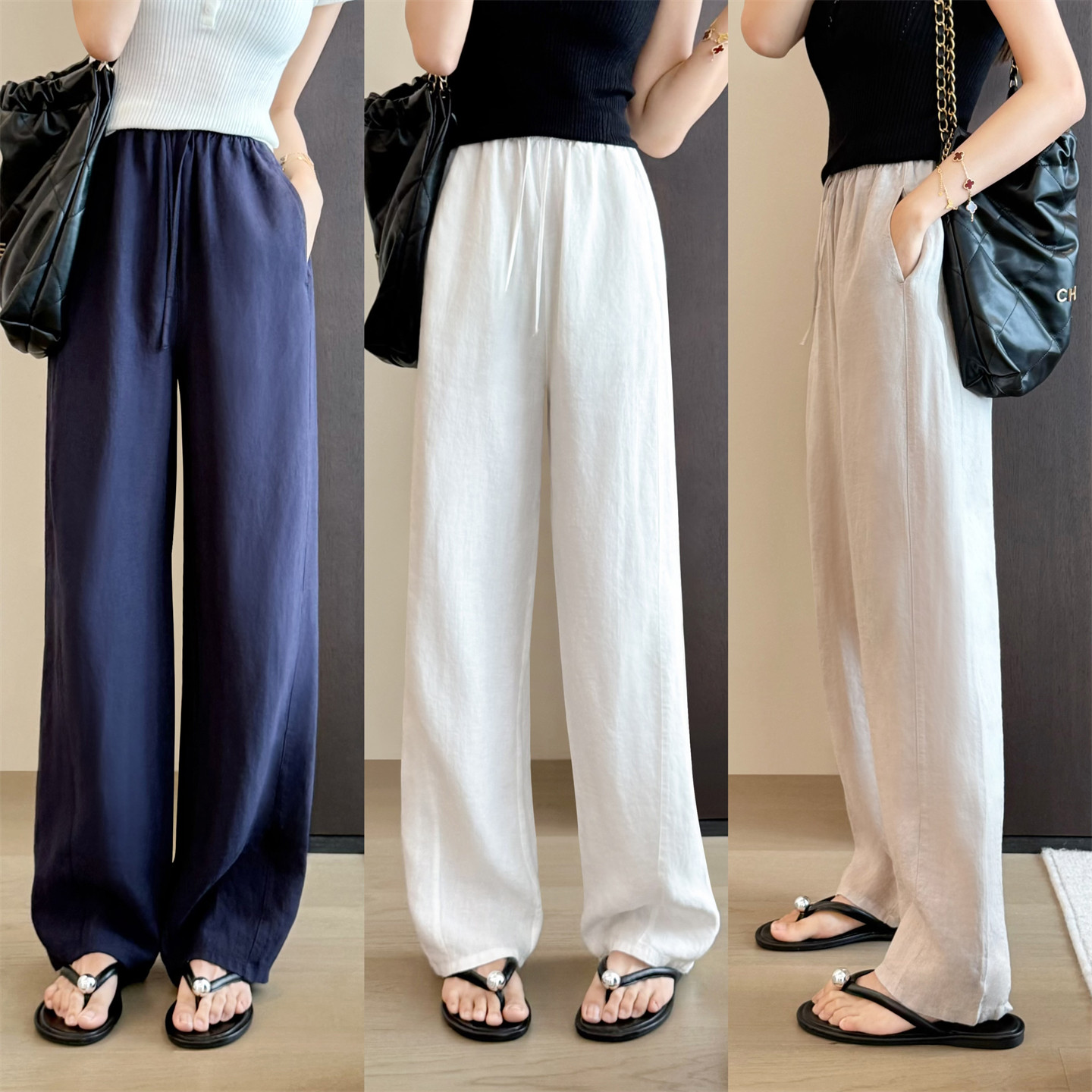 老钱风100%亚麻直筒夏日本命裤女