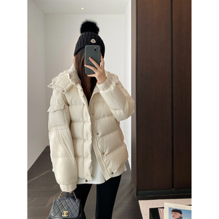 高端一线国际大牌女装90白鹅绒服连帽泡芙羽绒服三防加厚外套女冬
