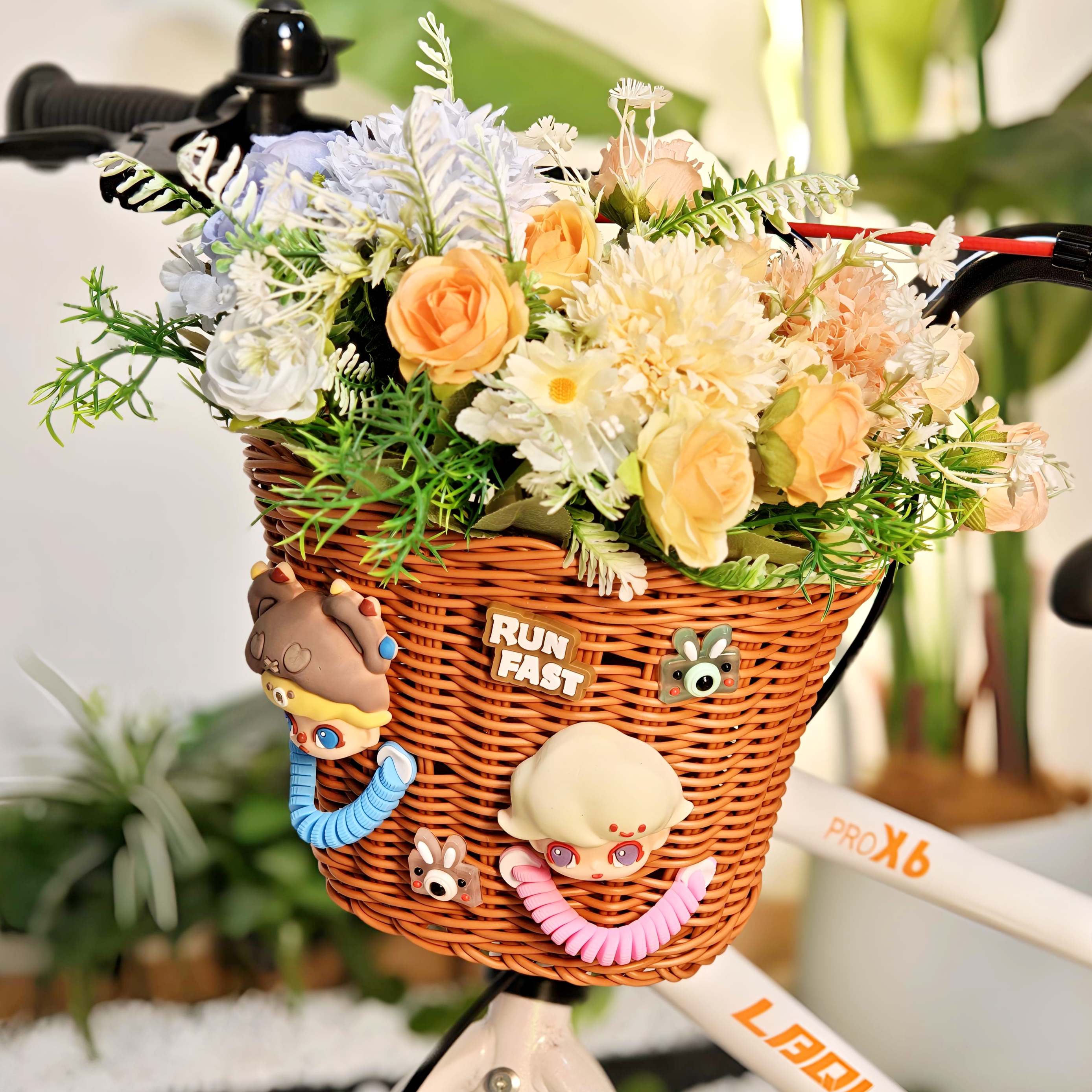 儿童自行车车筐复古编织车筐童车车篮子前车筐前车篓适合12-16寸