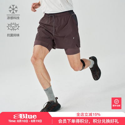 蓝岐BLUE MONTE户外跑步抗菌抑味双层三分裤子夏季薄款凉感短裤男