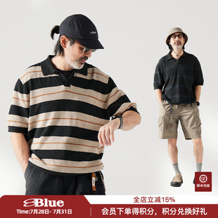 男 NothommeBLUE蓝岐编织网眼透气复古条纹短袖 2025夏季 新款 POLO衫