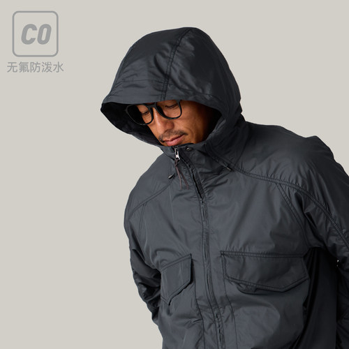 蓝岐BLUEMONTE弯刀袖工装连帽夹克户外无氟防泼水宽松休闲外套男