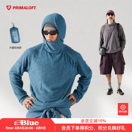 NothommeBLUE蓝岐95克P棉抓绒primaloft轻量户外徒步连帽卫衣男
