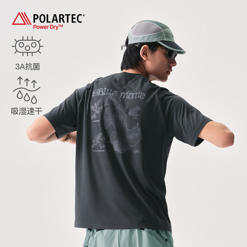 蓝岐蛙息线路印花抗菌T恤POLARTEC夏季户外运动吸湿速干透气短袖