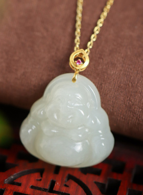 18K金和田玉佛公吊坠3