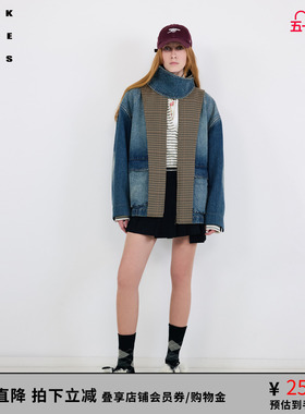 VVNK JANE PLUS秋季格纹拼接牛仔外套女J531351201A