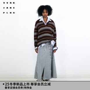 VVNK 郁可唯同款 JANE PLUS2025冬季 V领条纹Polo衫 新款 王安宇