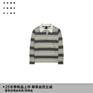 V领条纹Polo衫 VVNK 新款 PLUS2025冬季 女J540124626C JANE