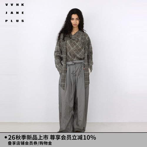 VVNK JANE PLUS2026秋季新款荡领系带格纹衬衫女J630452020A