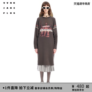 新品 PLUS春季 圆领印花海军风卫衣连衣裙女J310653306B JANE VVNK