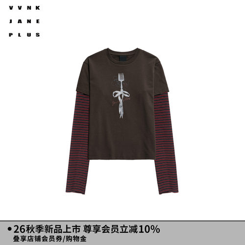 VVNK JANE PLUS2026秋季新款假两件印花长袖T恤女J630553333C
