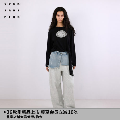 VVNK JANE PLUS2026秋季新款蕾丝拼接不规则T恤女J630559387A
