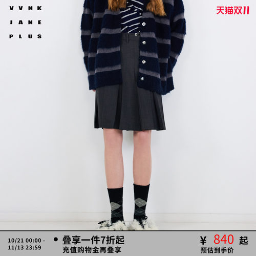 VVNK JANE PLUS秋季毛边腰头百褶裙半身裙女J530759157A
