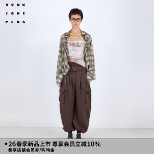 格纹抽褶廓形衬衫 VVNK 新款 PLUS2026春季 女J610455013B JANE