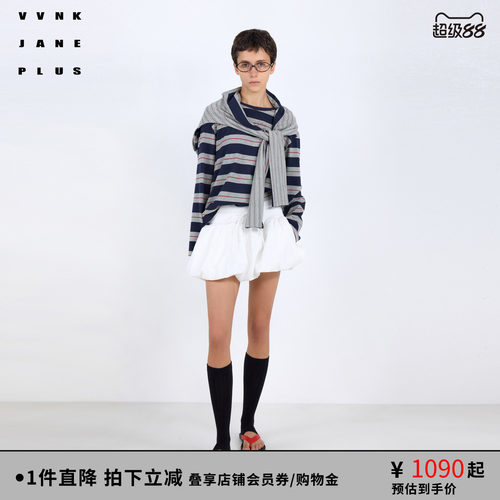 VVNK JANE PLUS2026春季新款假两件条纹长袖T恤女J614062339A