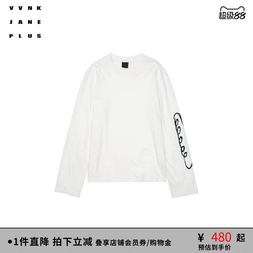 VVNK JANE PLUS夏季复古法棍印花长袖T恤女J520576370C